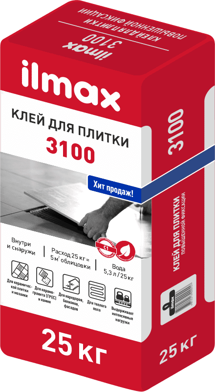 Клей для плитки повышенной фиксации ilmax 3100 25кг